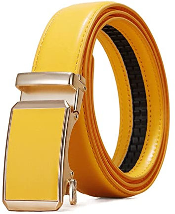 JIARY Unisex-Gürtel, Herren-Ratschengürtel für Kleider, Ledergürtel mit automatischer Klickschnalle, mehrere Farben zur Auswahl,Gelb,105cm/41.3''