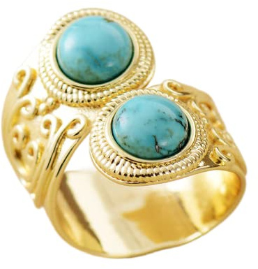 Vintage Dames 2 Pierre Améthyste Turquoise Bague Cocktail Réglable Argent Plaqué Bague Anniversaire Bijoux,Or Turquoise,Ajustable