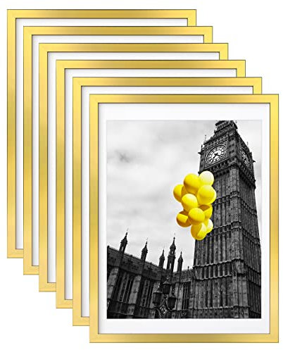 BSRHOME 30,5 x 40,6 cm Bilderrahmen-Set, 6 Stück, Display-Bilder 28,9 x 35,6 cm mit Matte oder 30,5 x 40,6 cm ohne Matte, Wand-Galerie-Bilderrahmen, poliertes Gold