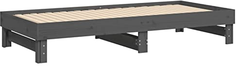 Tidyard Tagesbett Ausziehbar Bett Sofa Gästebett Schlafsofa Bettgestell Bettsofa Sofabett Sofa Couch Jugendbett Schlafcouch Ausziehbett Bettrahmen 90 x 200 cm (B x L) Massives Kiefernholz Grau