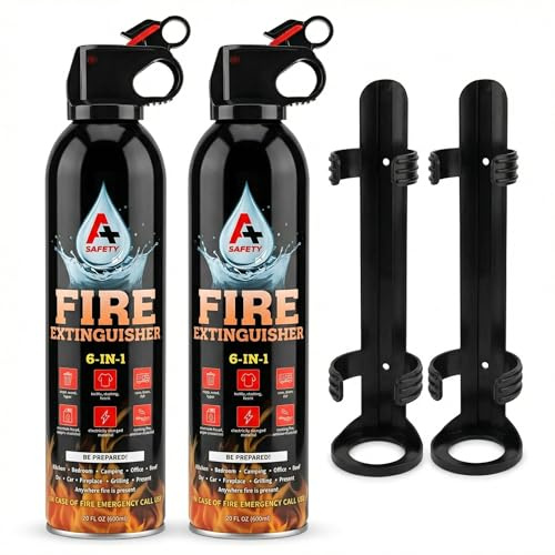 A+ Safety Aerosol Fire Extinguisher 2-Pack, Non-Toxic Water-Based Spray for Garage, RV, Boat, E-Bike Charging, Grill & Glovebox, Compact Backup to Your Home Extinguisher