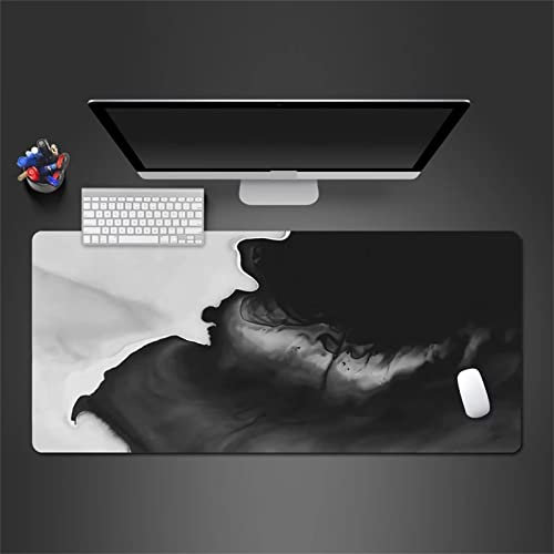 Großes Gaming-Mauspad 600x300x3mm Schwarz-weiß abstrakt mit genähten Rändern,Erweitertes Mauspad,Rutschfester Naturkautschukboden,Waschbares Tastaturpad,Schreibtischunterlage für Gamer Büro