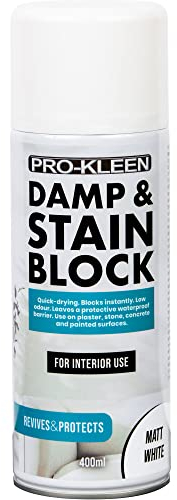 Pro-Kleen Damp & Stain Block Spray Paint Primer White Matt 400ml - Covers Damp, Mould, Grease, Nicotine & Rust Stains - for Walls & Ceilings - Leaves a Waterproof Barrier