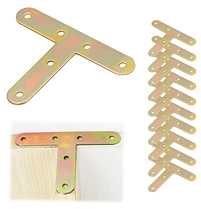 Placca connettori Staffe Angolari Piatta - connettore angolare Squadrette Angolar a Forma di T piastra forata Staffa Angolare Piatta per Riparazione Mensola di Legno Tavolo Sedia, 10 Pezzi