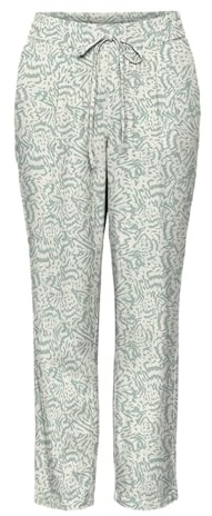 VERO MODA Dam casual linne tygbyxor lediga slip-on-byxor lösa ankelbyxor, Siltgrön/Aop: hyrsa, S