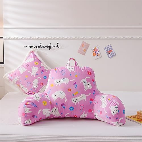 Aimuan Rosa Katze Lesekissen Bettruhe Keilrückenlehne Kissen mit Armen Rückenstütze zum Sitzen im Bett Kissen Neigung Ruhe Schlafen Schnarchen Kissen (Pink-Katze)