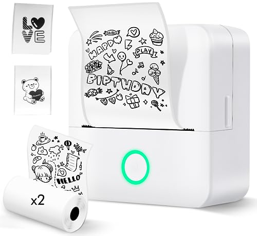 Lovcoyo Etikettendrucker Selbstklebend, Etikettendrucker Bluetooth, 2 Roll Etikettiergerät Mini Label Printer Ettikettiergeraet Labeldrucker (X6+2Roll, Weiß)