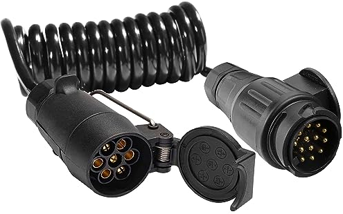 AGRISHOP Anhänger Verlängerungskabel Adapter13-Polig auf 7 Polig,1.8M Spiralkabel Anhänger 13 polig Anhänger Verlängerung mit Männlich Weiblich Stecker,Adapter Anhängerkupplung 13 auf 7 polig CE