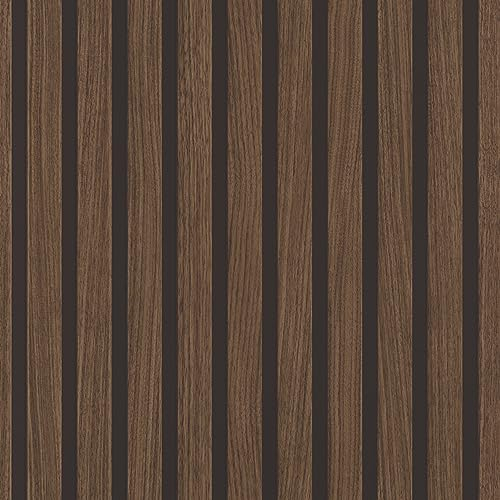 Rasch Tapete 278439 - Dunkelbraune Papiertapete mit Holz-Optik, 3D Holz-Paneele im modernen Skandi Look, Lamellenwand - 10,05m x 0,53m (LxB)