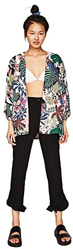Roter Pullover Damen Strick Feitong Damen-Kimono aus Chiffon mit Blumenmuster in Übergröße mit Fransenschals Strickjacke 44 (Multicolor, S)