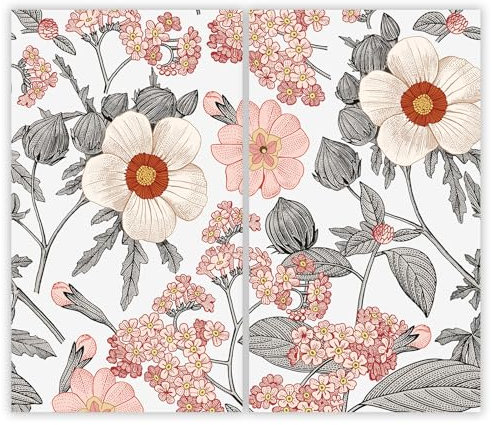 SMTDeco Herdabdeckplatte 2×30×52 cm – Mehr Arbeitsfläche, Spritzschutz & Schneidebrett – ESG Glas, kratzfest – für Induktion/Ceranfeld – 2-teilig, Motiv Blumenblätter Rot