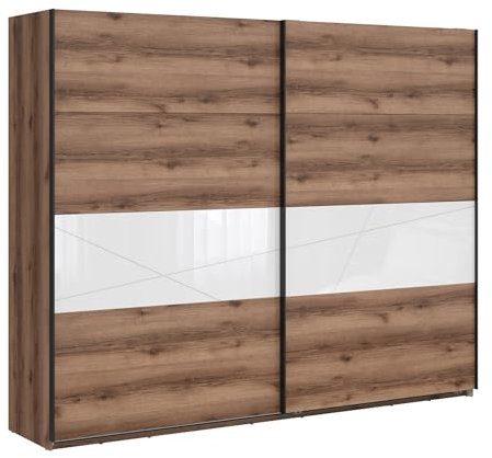 BLACK RED WHITE® Kleiderschrank Forn | eleganter Schiebetürenschrank Schrank Garderobe | 58 x 270 x 218 cm | Wohnzimmerschrank für Schlafzimmer, Jugendzimmer | Eiche