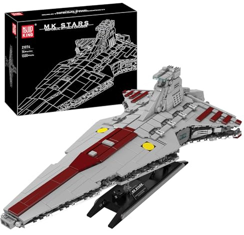Mould King 21074 Großes Super Star Destroyer Modell, Venator-Klasse Republik Angriffskreuzer Bausteinspielzeug, baubares Spielzeugmodell UCS Sammlerstück Spielzeug Bausatz für Erwachsene 1320 PCS