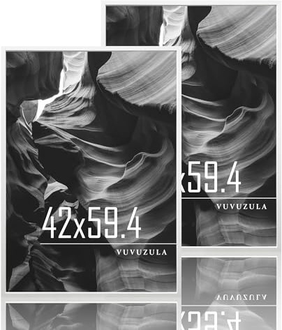 VUVUZULA Bilderrahmen A2 Weiß Holz 2er Set 42x59.4cm Fotorahmen Holzrahmen MDF Rahmen DIN A2 für Poster