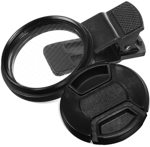 Universelle Handy Objektivfilterklemme mit Sterneneffekt für Nachtaufnahmen | Schwarz aus Kunststoff, 4-punkt Filter 52mm, Weite Kompatibilität und Lichtstreuung