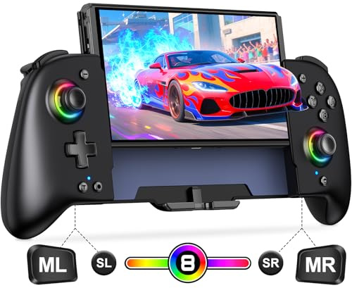 Gammeefy Switch Controllers Compatible with Nintendo Switch/Switch OLED, One-Piece Joypad Controller Replacement for Switch Pro Controller with 9 Lights Color, Turbo, Macro, KeyLinker APP, Game Boy Color