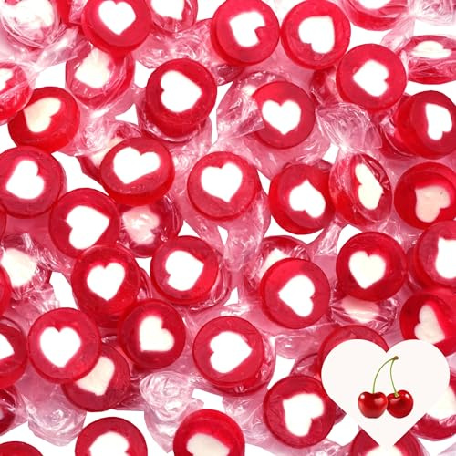 EinsSein Herzbonbons rot mit Weiß 500g | handgemachte Bonbons Herzform | Gastgeschenke Hochzeit Taufe Valentinstag Muttertag Kommunion | Essbare Tischdeko & Süßigkeiten Großpackung Herz
