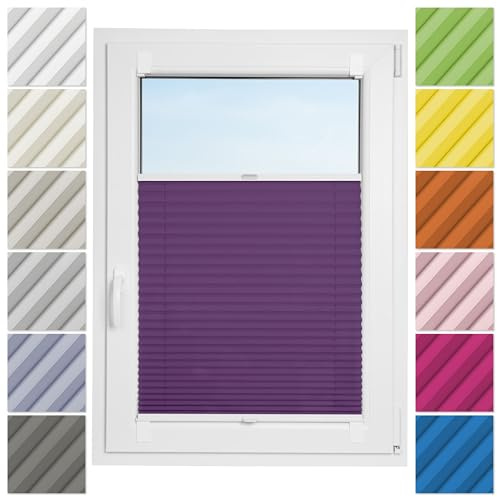 Estika Plissee ohne Bohren zum Kleben – 50 x 100 cm – Pflaume – Selbstklebende Montage, moderner Sichtschutz für Fenster, Jalousie für Fenster ohne Bohren