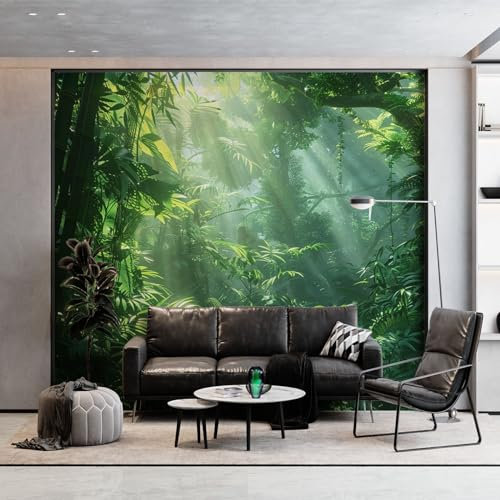Papier Peint Panoramique Feuilles de Bananier Végétales de La Jungle, Poster Fresque Murale Vert, Poster Mural pour Salon, Chambre d’Enfants Restaurant, 400 x 280 cm (L x H) Décoration Fresque