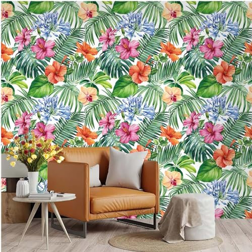 Selbstklebende Tapete Tropische Pflanzenblumen Strukturtapete Wandtattoo Schlafzimmer Tapete Selbstklebend Vliestapete Wallpaper for Living Room Tapeten Wandschutzfolie 45x600cm