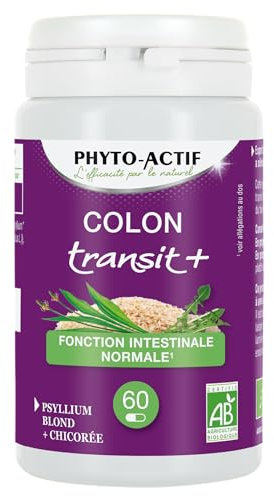 PHYTO-ACTIVO |Colon Transit + | Suplemento dietético digestión | Función intestinal normal | Facilita el tránsito intestinal | Psyllium rubio & achicoria | Bio | 60 cápsulas