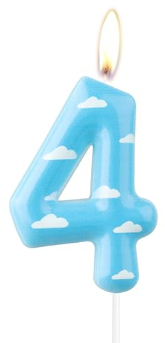 Blaue Geburtstagskerze, Cartoon-Geschichte-Themenkerzen, blaue Kerzen zum 4th Geburtstag, niedliche Wolke Nummer 4, Kerze für Kuchen, Bauernhof-Kuchenaufsatz für Mädchen und Jungen Geburtstagsparty