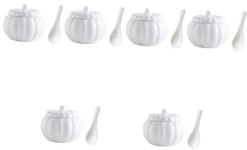 PRETYZOOM 6 Set Coppa Zucca Ciotole Di Zuppa Giapponese Contenitore Rotondo Con Coperchio Contenitori Pentola Per Stufato Con Coperchio Ciotola Di Zucca Vapore Zuppiera Bianca Ceramica
