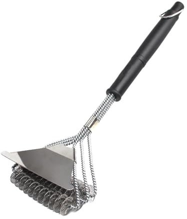 JJYHEHOT Spazzola per Barbecue, Spazzola per Griglia Barbecue con Setole in Acciaio Inox & Raschietto, 45cm PP Isolamento Termico Manico Spazzola BBQ Per Pulire Barbecue A Gas, Griglia A Carbone