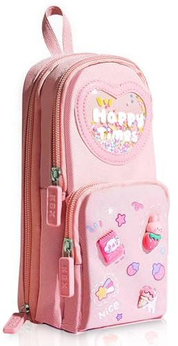 KU Astuccio Legami Animali Borse per Matite con Motivo a Cartoni Astuccio Legami, Portamatite a 3 Scomparti di Grande Capacità per Studenti, Ragazze, Ragazzi per la Scuola e L'ufficio (Rosa)