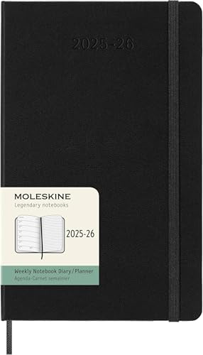 Moleskine 18 Monate Wochen Notizkalender 2025/2026, L/A5, 1 Wo = 1 Seite, Rechts linierte Seite, Fester Einband, Schwarz