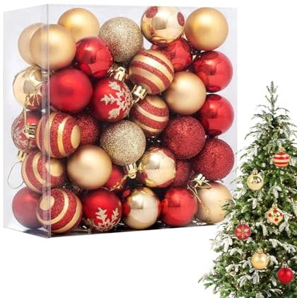 50 Stück Weihnachtskugeln Kunststoff, Christbaumkugeln Weihnachtsbaumkugeln Set, Weihnachtskugeln Gold & Rot,Weihnachtsbaumkugeln Für Weihnachtsdeko Außen Innen