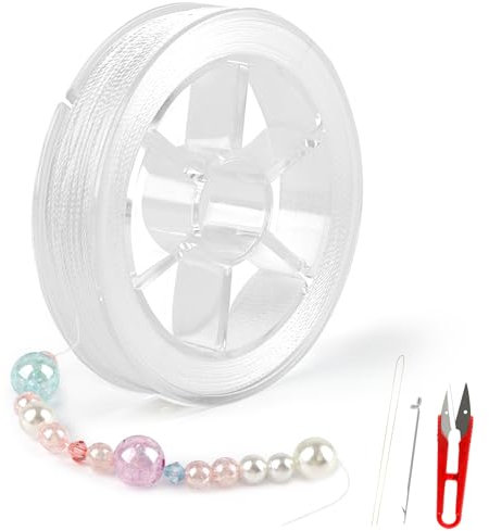 Deepton Gewachste Schnur für Armbänder, 0,4mm x 100m Armband Schnur, Perlenschnur mit Schere, Häkelnadel und Nadel, Faden für Armbänder, Schmuckherstellung, DIY Basteln (Weiß)