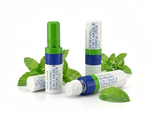 Herb Island 2-in-1 Nasal Stick Inhaler & Essential Oil Topical Rub, Refreshing Nose Inhaler Stick, VapoInhaler Wake Up Stick for Focus & Clear Breathing (3PC Mint)