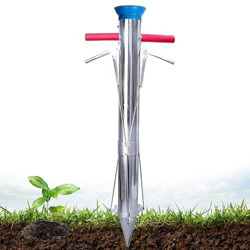 CHANGLKJ Outil De Plantation De Bulbes À Long Manche, Transplanteurs De Bulbes, Ensemble D'outils De Plantation De Bulbes, Poussée Facile du Sol Et Matériau Durable en Acier Inoxydable 304