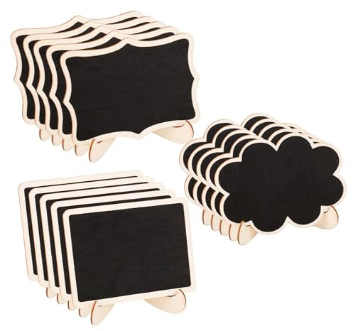 BigKego 15 Piezas Mini Pizarra Pequeña con Caballete de Apoyo Pizarras de Madera Pequeña Tablero de Tiza para Etiquetas de Precios Etiquetas de Alimentos
