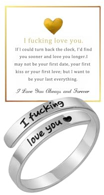 DivaGlamz I Fcking Love You Ring For Women, Adjustable Stainless Steel Engraved Heart Spiral Wrap Twist Vintage Promise Rings To My Girlfriend/Wife Birthday Gifts Jewelry, Stainless Steel, No Gemstone