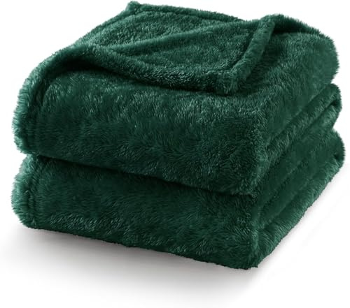 Exclusivo Mezcla Plaid Couverture Polaire Peluche Extra Large, Moelleuse et Chaude, pour Canapé ou Lit, Toutes Les Saisons, 220x240 CM, Vert Foncé