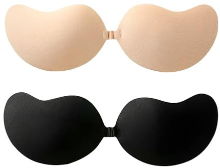 Ximinwzm 2 Pcs Sticky Bra, Strapless Push Up Bra, Invisible Bra for Low Cut Dress, Sticky Bras Push up, Women's Adhesive Bras Suitable for Weddings, Dinners, Parties and Daily Wear Black