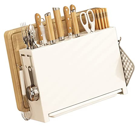 Porta Coltelli da Banco con Supporto Asciugatura e Taglieri Integrati, Portapacchi per Coltelli di Grande Capacità per Cucina Domestica, Preparazione Pasti, Spazio Lavoro Organizzato