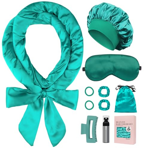Baolivi 10 PCS Satin Heatless Curls Hair Curlers No Heat, 70 Heatless Hair Curler Overnight Curls - No Heat Overnight Curlers for Long Hair Volume, Heatless Curling Gift Set for Women - Green
