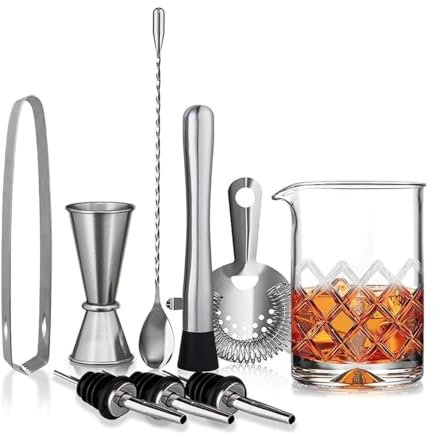 BOGAZY Juego Coctelera Copa de cóctel, coctelera de Cristal, Barra de Whisky, Accesorios de coctelería, Juego de 9 Piezas Cocktail Kit