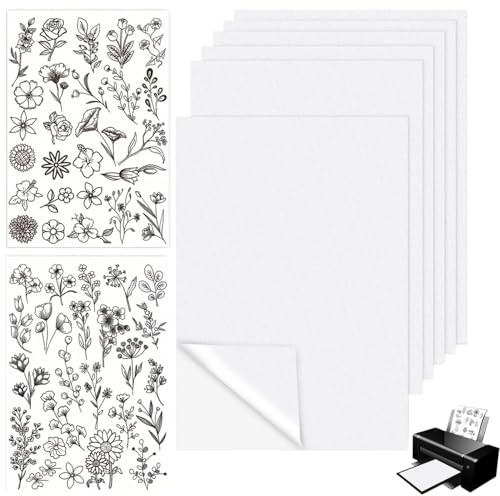 Lyivisk 6PCS Stickvlies Wasserlöslich, und 50 Stück Stickvorlagen Wasserlöslich mit Blumen, Stickvlies Wasserlöslich Selbstklebend, Stickpapier für DIY Projekte, Maschinen- und Handstickerei