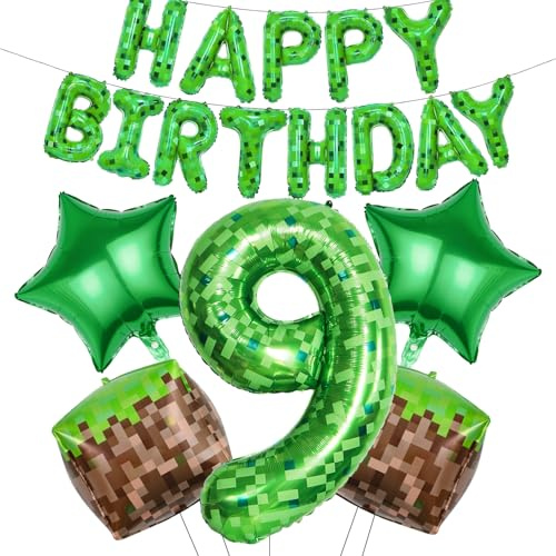 RNHDLY Pixel - Ballon d'anniversaire, décoration d'anniversaire, ballons en aluminium, décoration pour anniversaires et fêtes de joueurs de jeux (9)