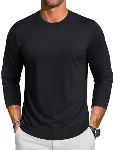 TACVASEN Camiseta Hombre Manga Larga Algodon Camiseta Negra Hombre Suave Ligero Ropa de Hombre Clásico Versátil (2XL, Negra)