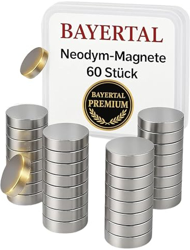 Neodym Magnete 10x2mm – 60 Stück, N52 Extra Stark – Mini Magnete für Magnettafel, Whiteboard, Kühlschrank, Büro, Werkstatt & Haushalt – Haftet auch ohne Metall