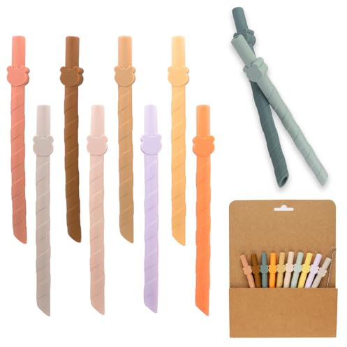 Lot de 10 Pailles en Silicone, 9mm Largeur Paille Reutilisable，13,8 cm de long Paille pour Gourde Isotherme, Paille Reutilisable Enfant pour Les Boissons Froides ou Chaudes (13.8cm)