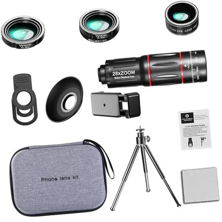 Téléobjectif 28x avec macro fisheye et grands angles pour prise de photos, téléobjectif, téléphone, smartphone, concerts