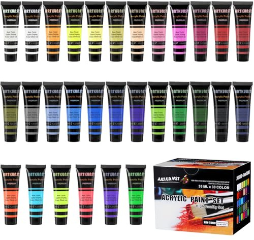 ARTKUNST Acrylfarben Set 30 x 36 ml, Acrylic Paint Set | Hohe Viskosität, Starke Deckkraft, Für Leinwand, Holz, Papier, Stoffe, Für Anfänger und Profi