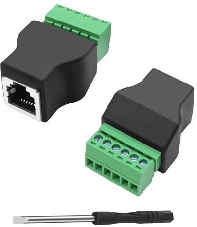 MEIRIYFA RJ12 Buchse auf 6 Pin Schraubenklemmen Lötloser Adapter, RJ12 6P6C Buchse auf 6-poligen Schraubenklemmen Adapter für Telefon Kabel Audio Adapter (2PCS)