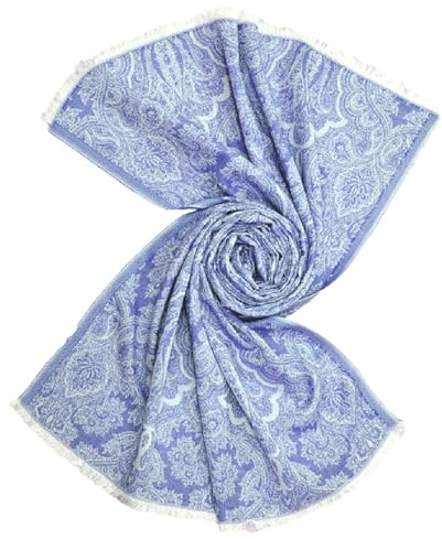 Lorenzo Cana Damen Pashmina Schaltuch aus 100% Baumwolle Damenschal Naturfaser Schal Paisley Muster Markenschal Hellblau 70 cm x 180 cm - 78733